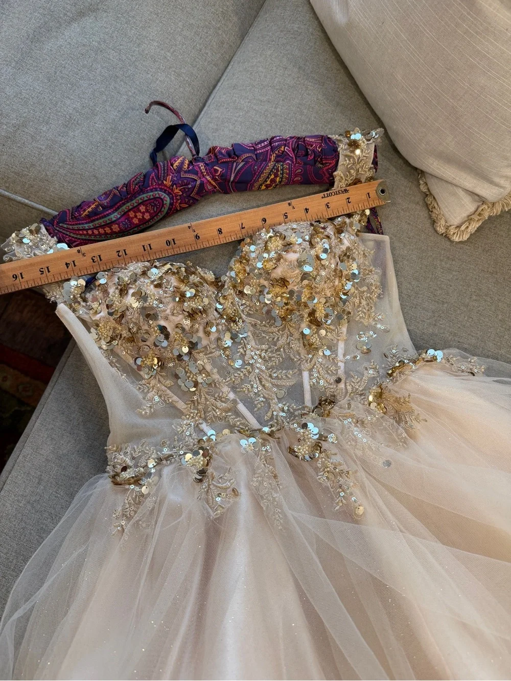 Dancing Queen Gold Sequin & Champagne Tulle Formal Dress